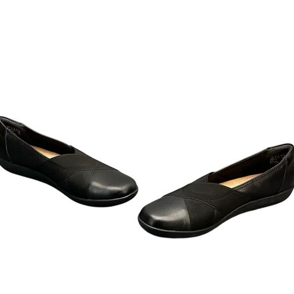 Clarks Medora Jem Black Stretch Cross Strap Flats Slip On Comfort Loafer Women 9 - Picture 5 of 8